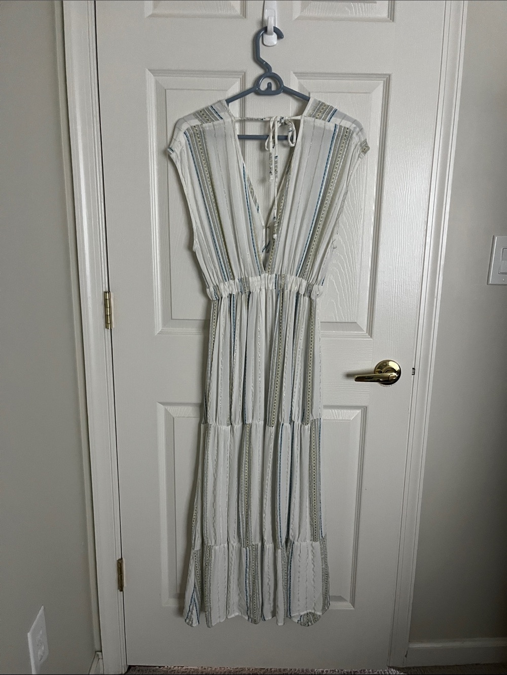 Elan Cream Maxi Dress with Blue and Tan Stripes Size Small - Picture 5 of 6